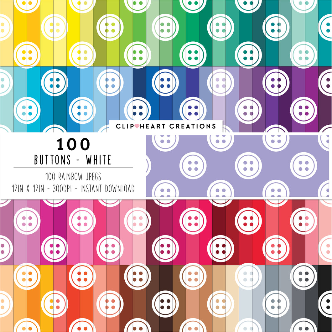 100 Buttons Pattern Digital Papers (White)