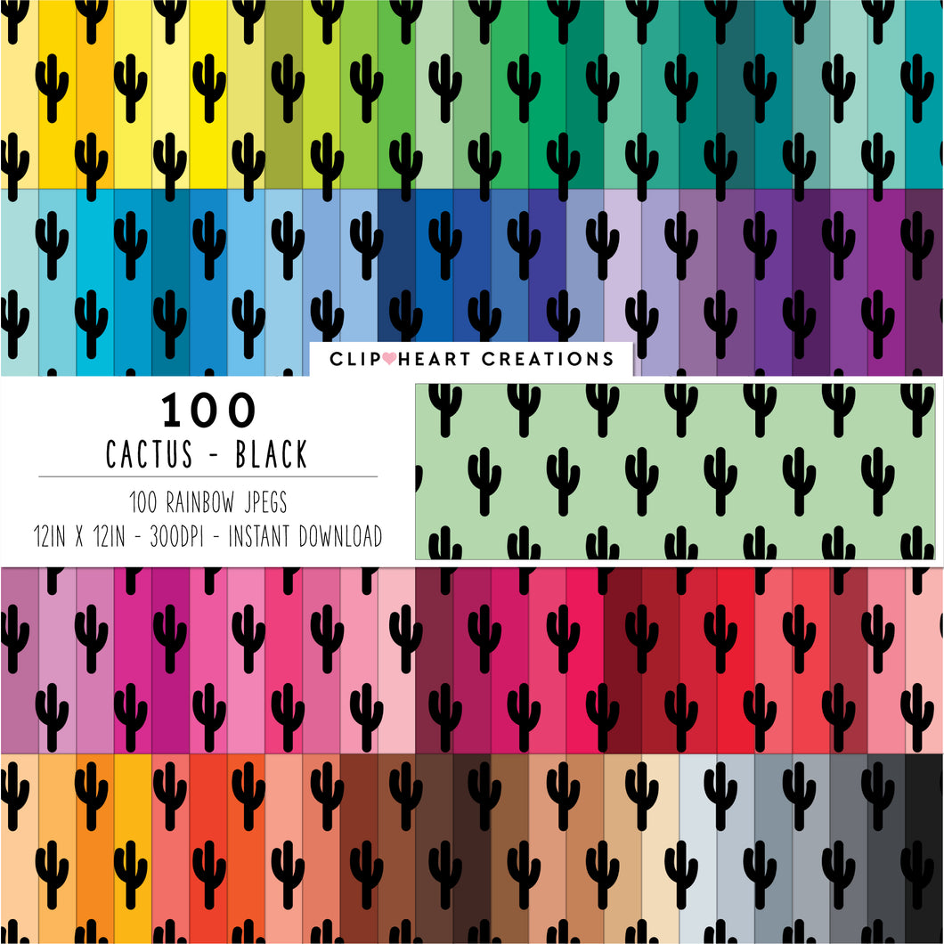 100 Cactus Pattern Digital Papers (Black)