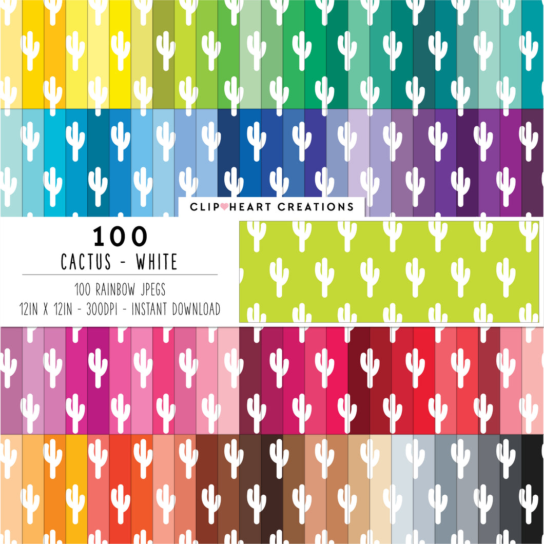 100 Cactus Pattern Digital Papers (White)