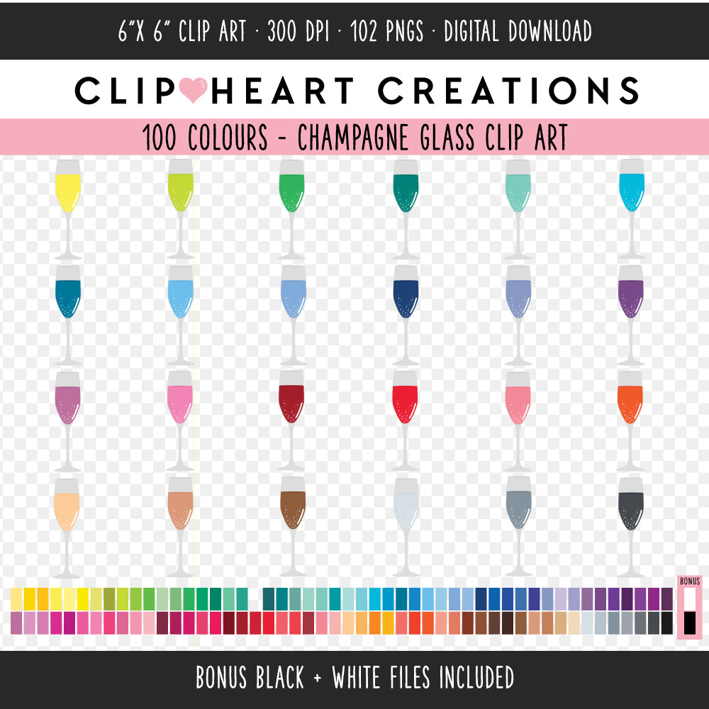 100 Champagne Glass Digital Clip Art