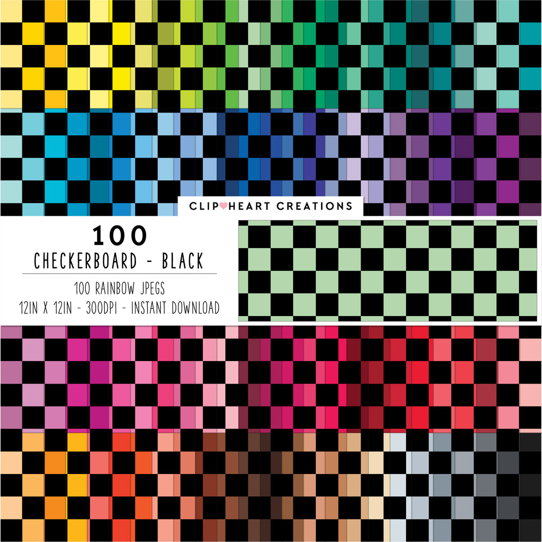 100 Checkerboard Pattern Digital Papers (Black)