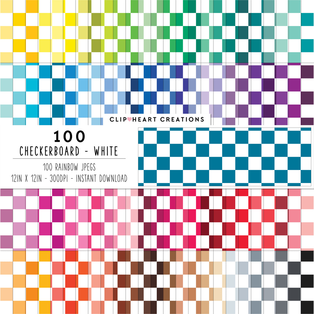 100 Checkerboard Pattern Digital Papers (White)