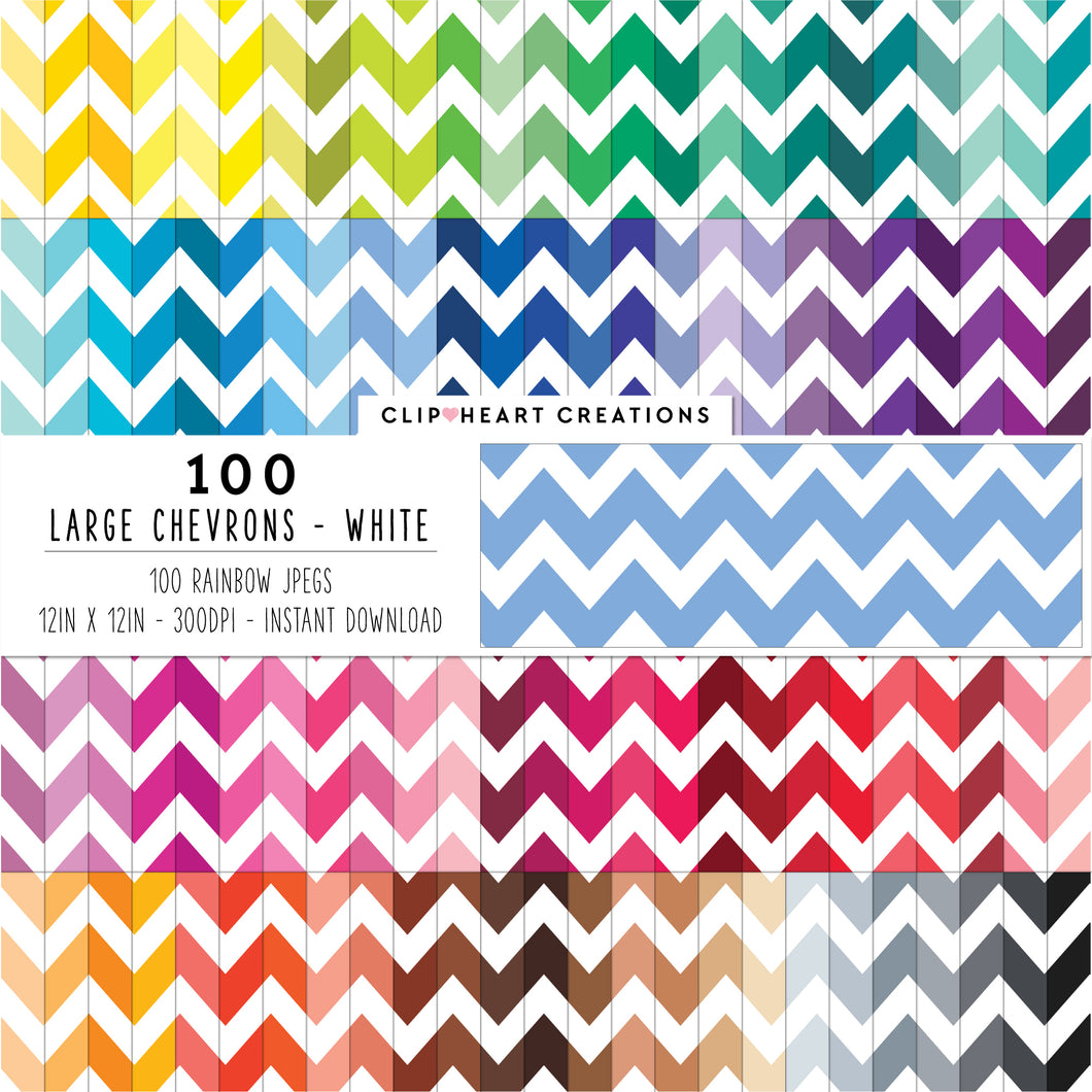 100 Large Chevron Pattern Digital Papers (White)