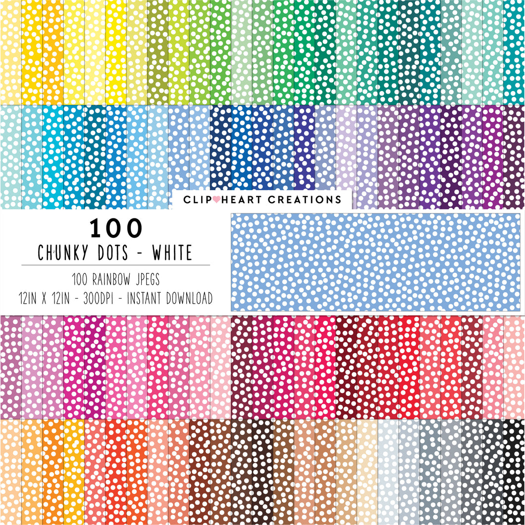 100 Chunky Dots Pattern Digital Papers (White)