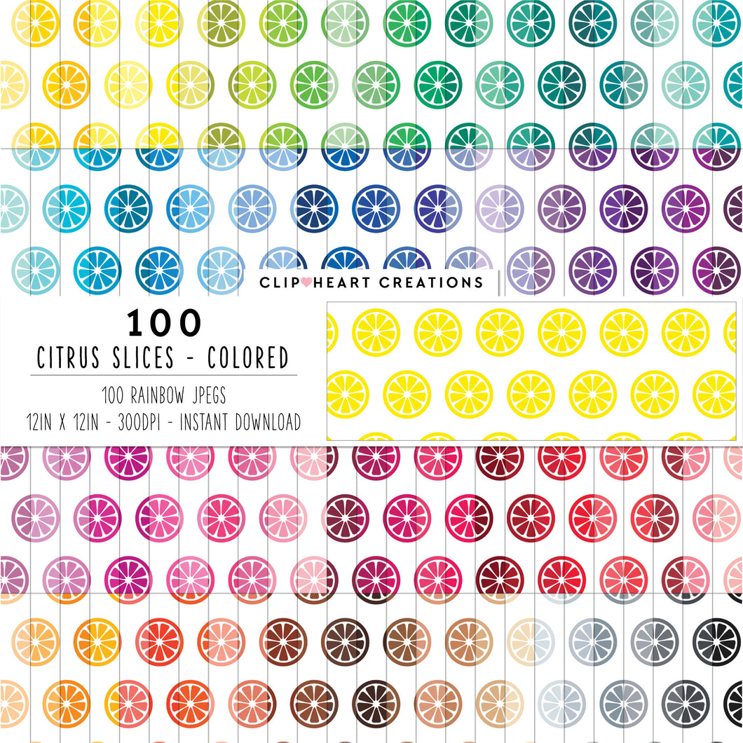 100 Citrus Slices Pattern Digital Papers (Color)