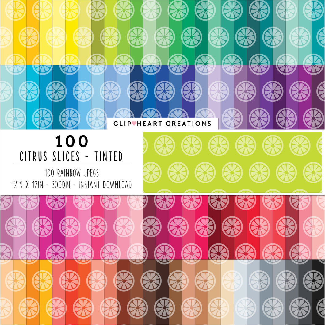 100 Citrus Slices Pattern Digital Papers (Tinted)