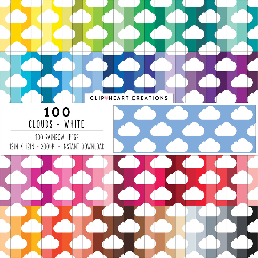 100 Cloud Pattern Digital Papers (White)