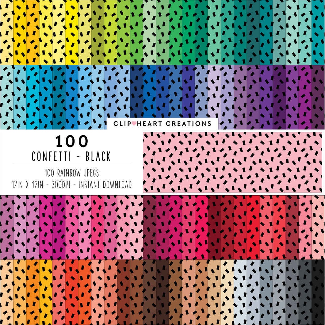 100 Confetti Digital Papers (Black)