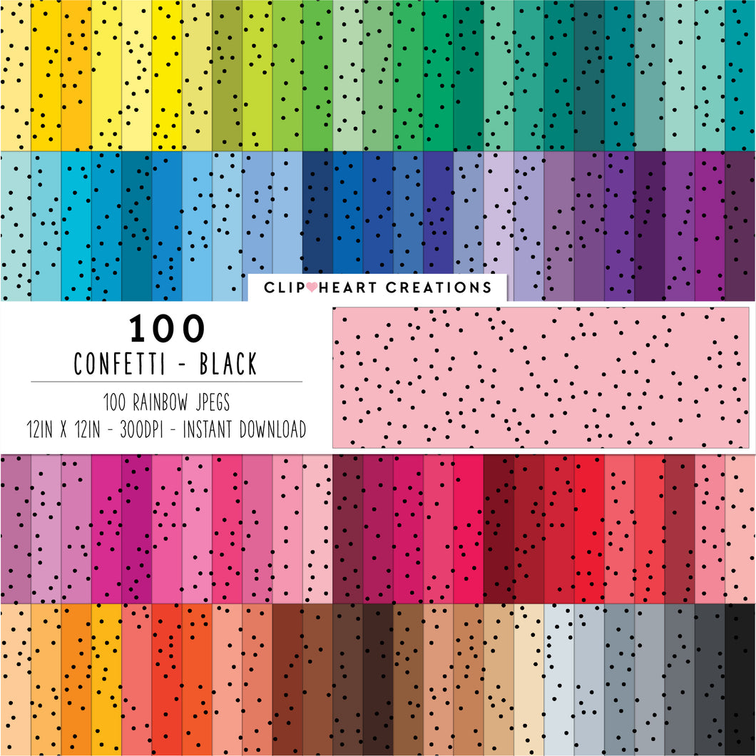 100 Confetti Digital Papers (Black)