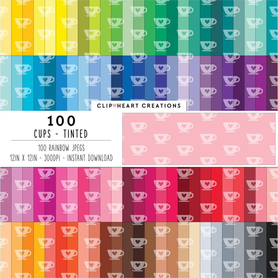 100 Cups Pattern Digital Papers (Tinted)