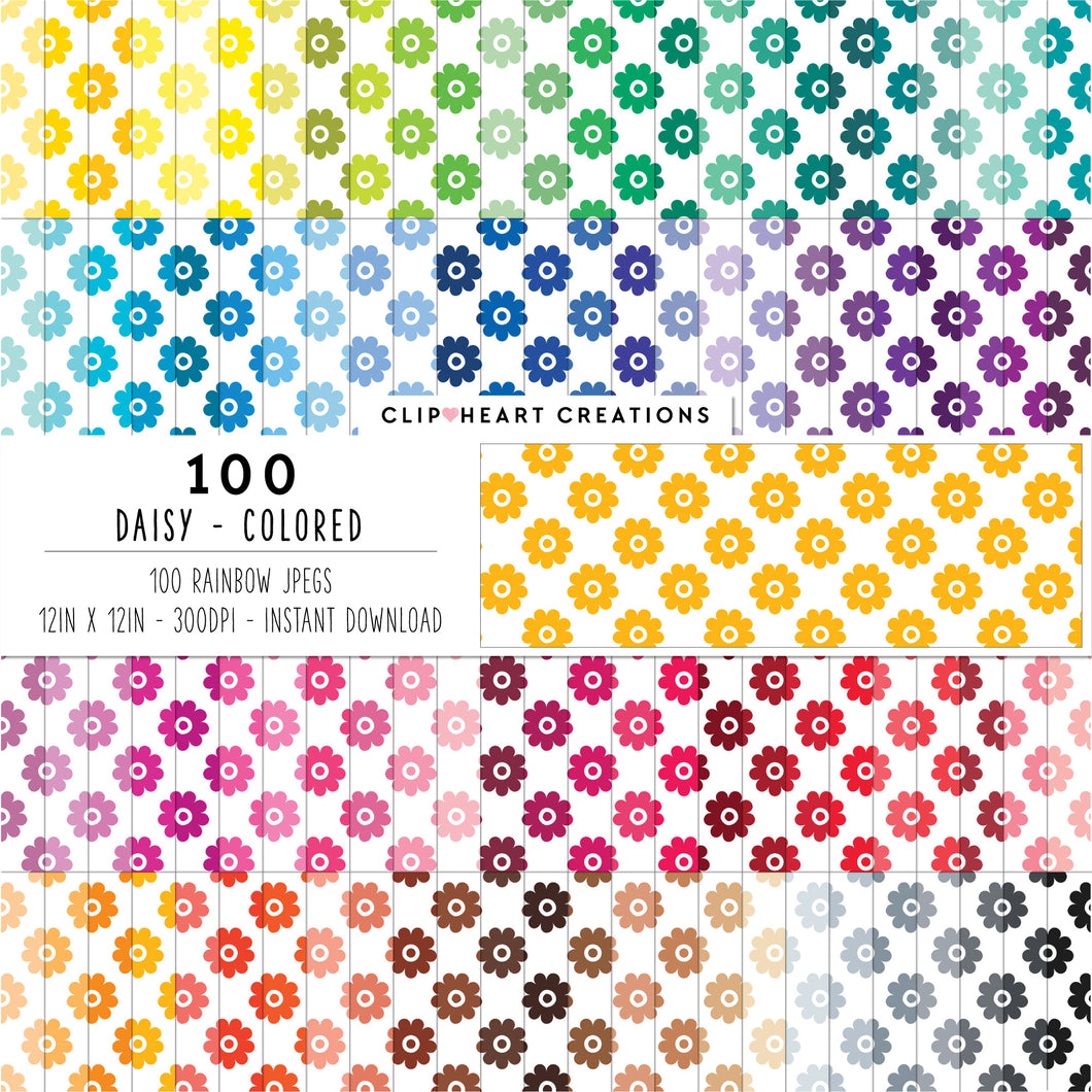 100 Daisy Pattern Digital Papers (Color)