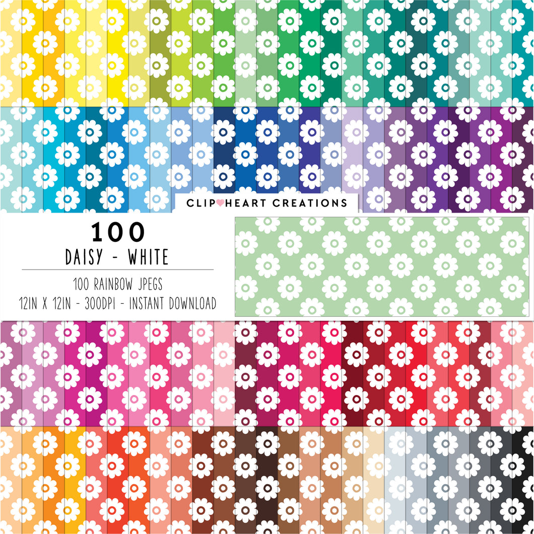 100 Daisy Pattern Digital Papers (White)