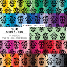 Load image into Gallery viewer, 100 Damask Patterns Digital Papers (Black)
