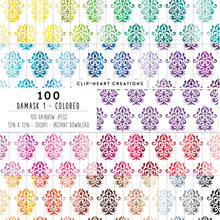 Load image into Gallery viewer, 100 Damask Patterns Digital Papers (Color)
