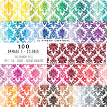 Load image into Gallery viewer, 100 Damask Patterns Digital Papers (Color)
