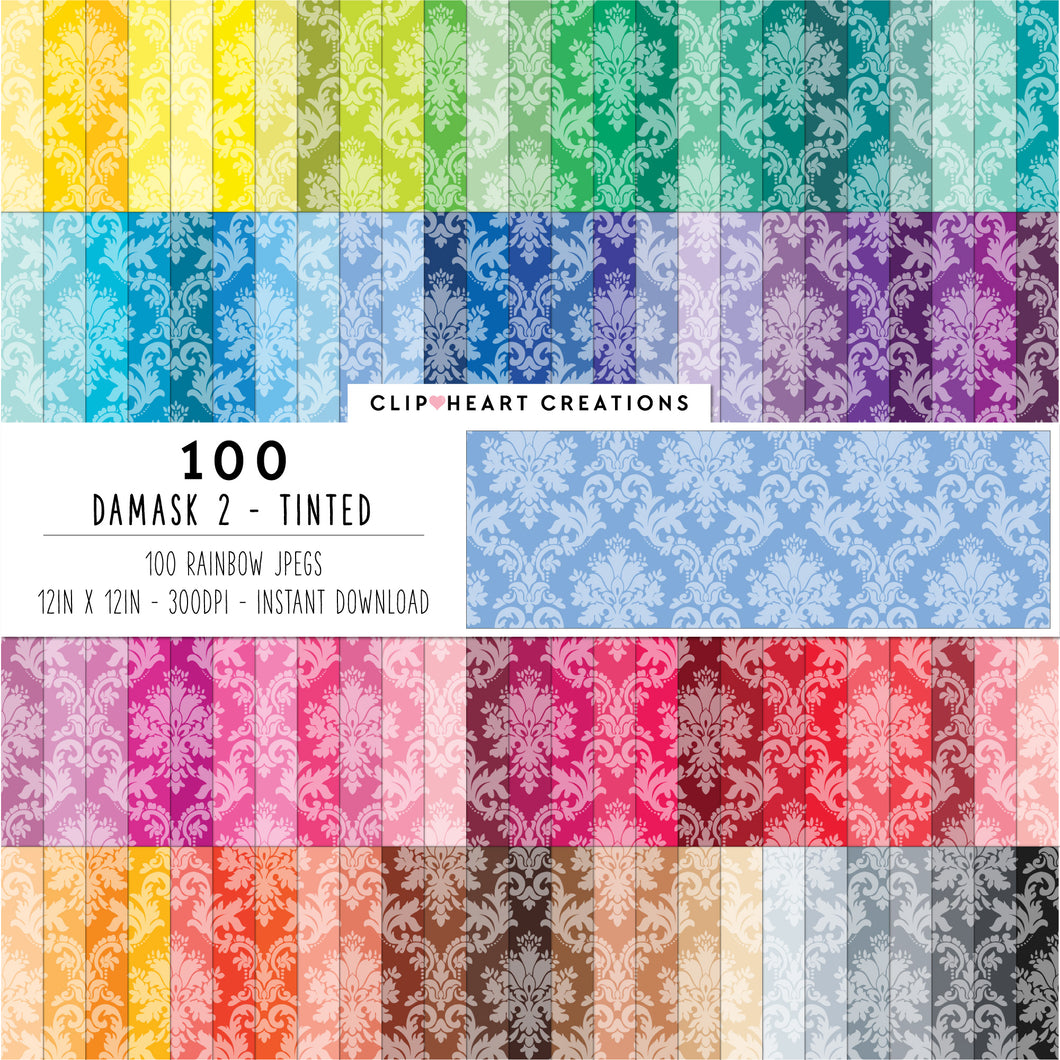 100 Damask Patterns Digital Papers (Tinted)