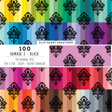 Load image into Gallery viewer, 100 Damask Patterns Digital Papers (Black)
