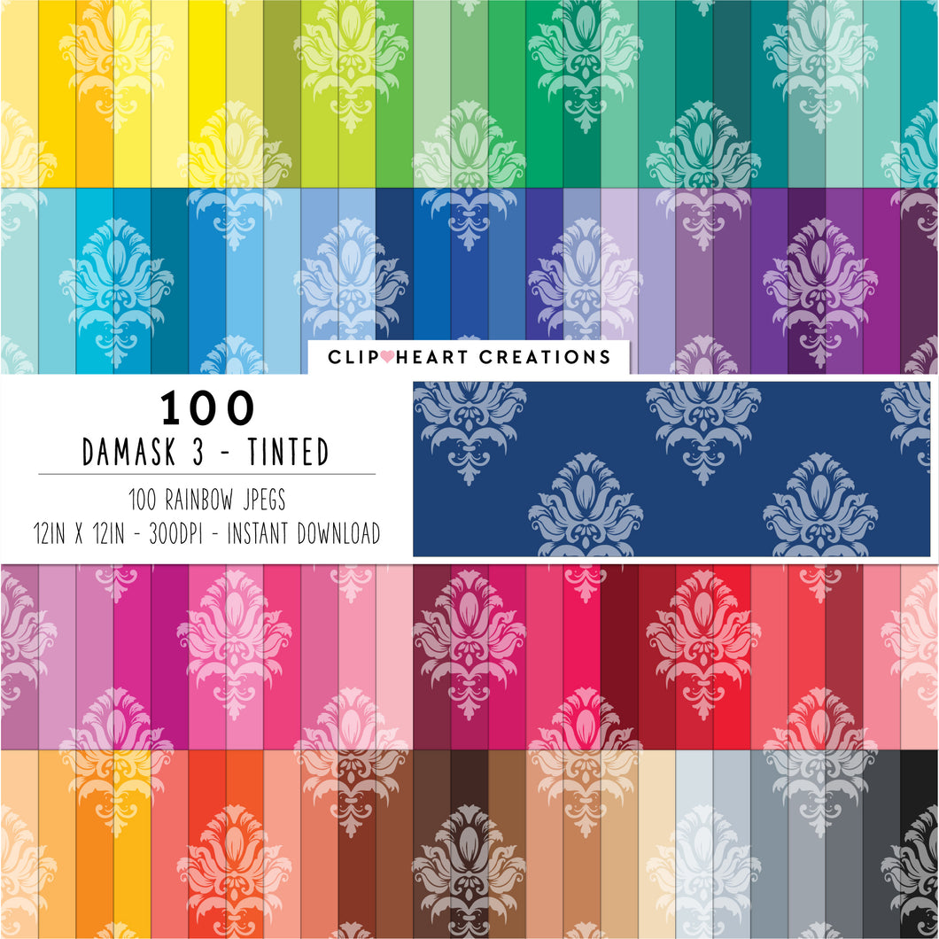 100 Damask Patterns Digital Papers (Tinted)