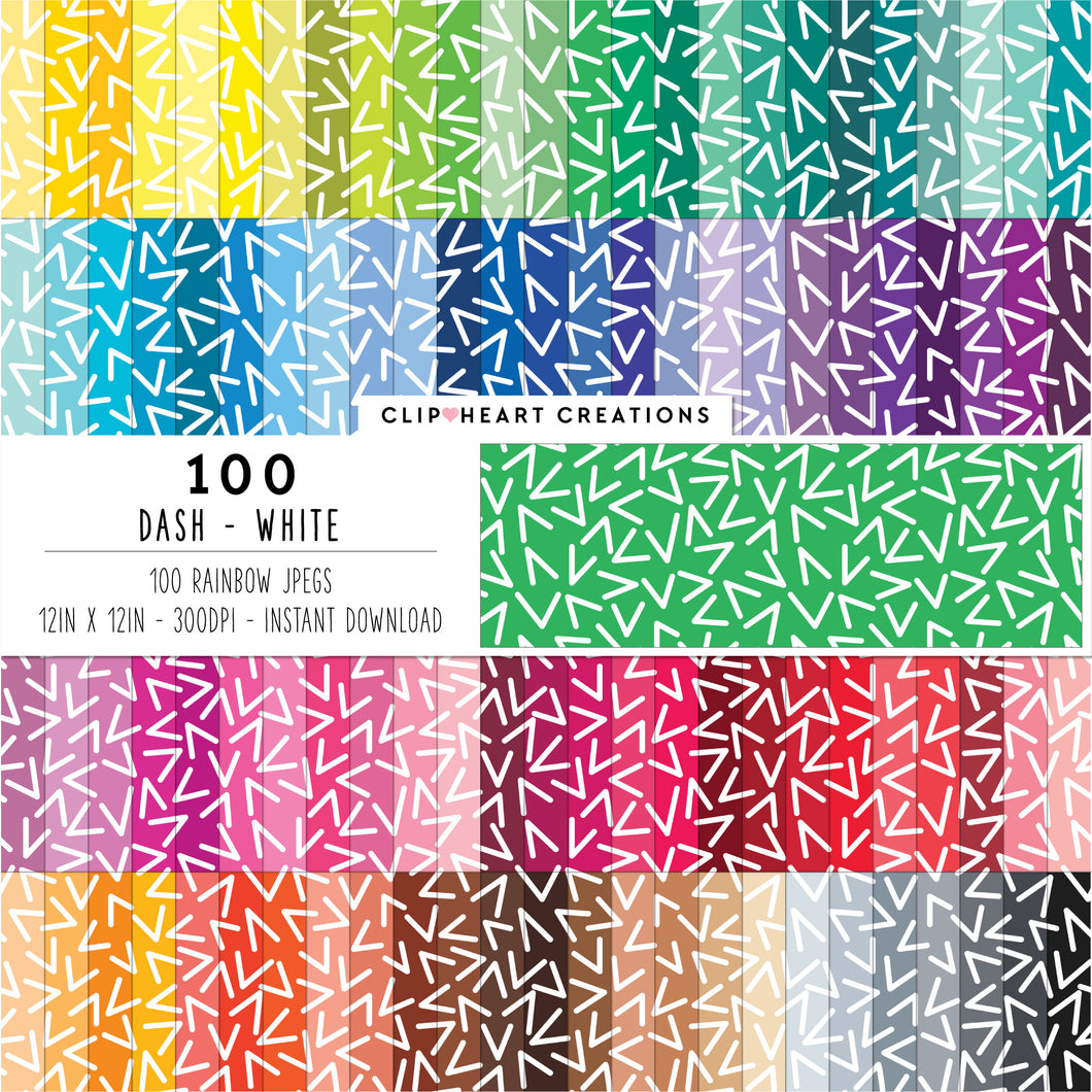 100 Dash Patterns Digital Papers (White)