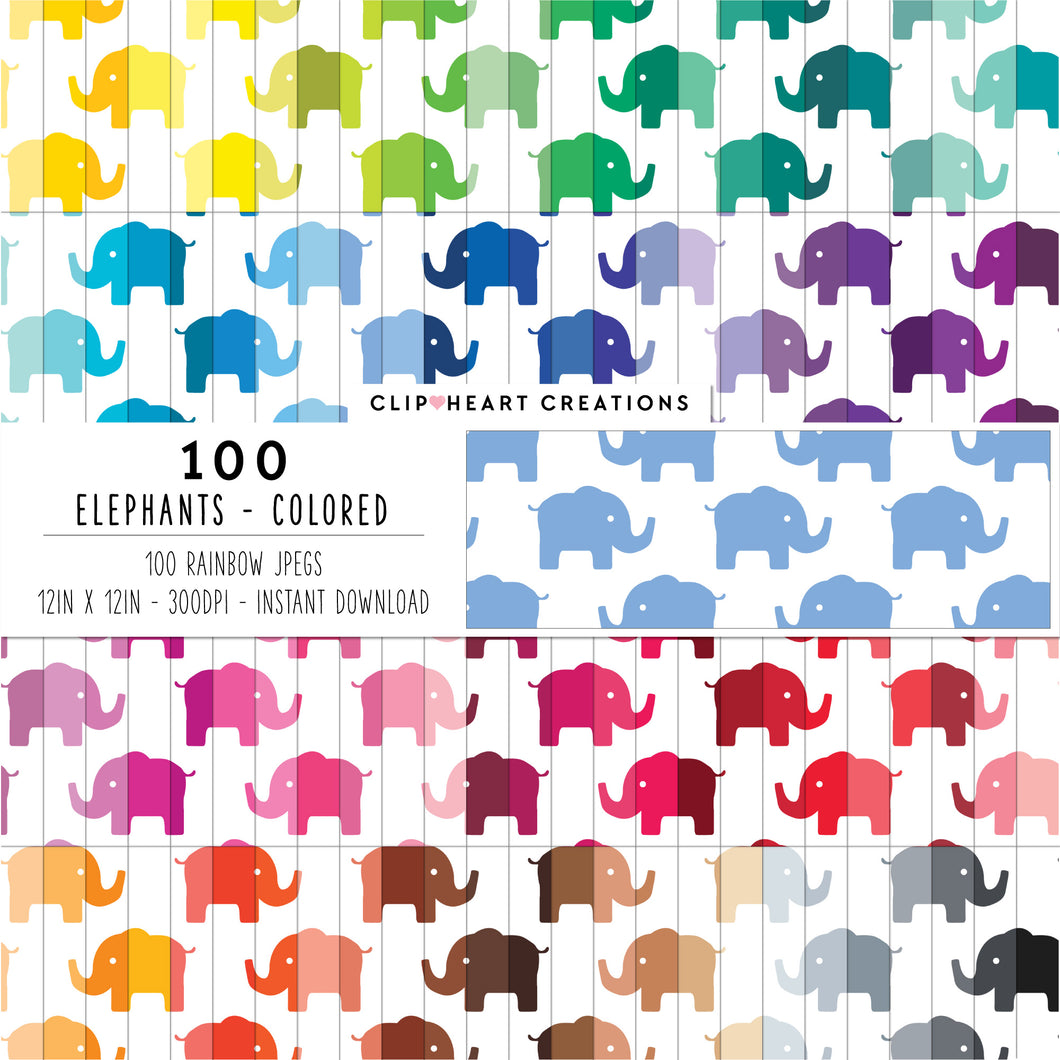 100 Elephant Pattern Digital Papers (Color)