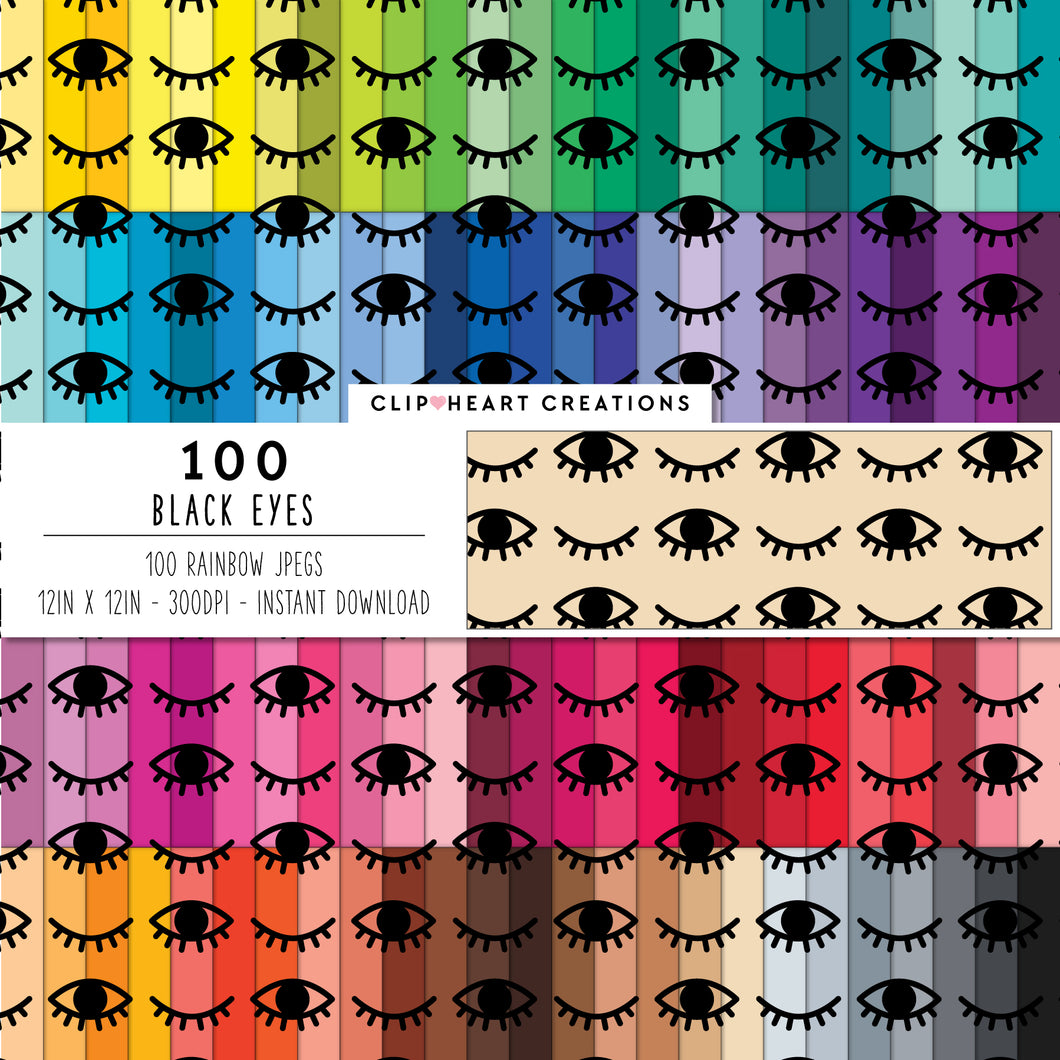 100 Eye Pattern Digital Papers (Black)