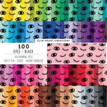 Load image into Gallery viewer, 100 Eyes Pattern Digital Papers (Black)
