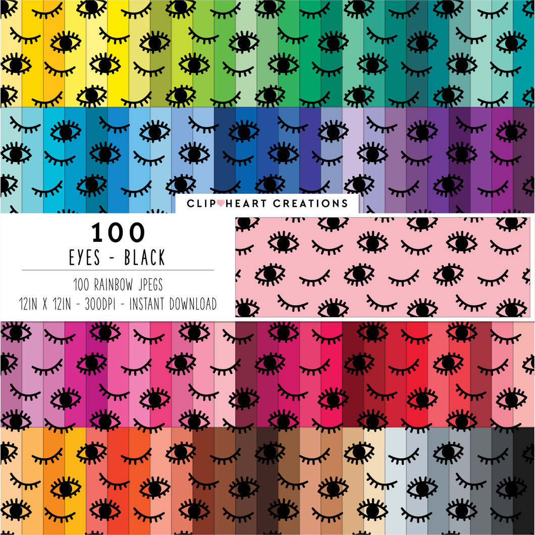 100 Eyes Pattern Digital Papers (Black)