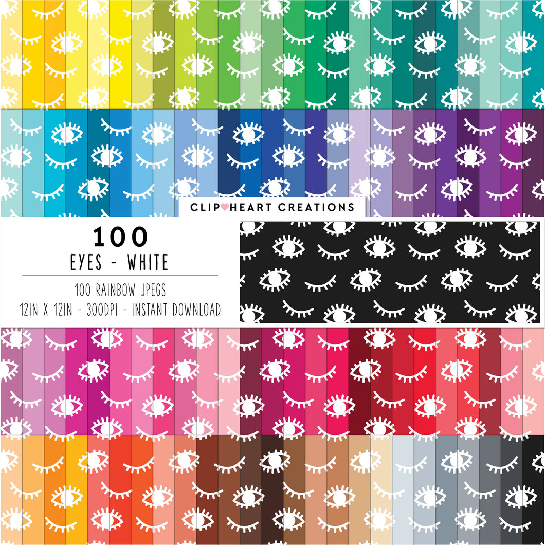 100 Eyes Pattern Digital Papers (White)