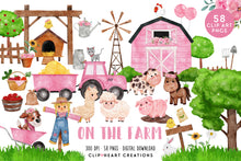 Load image into Gallery viewer, On the Farm Pink Watercolor Clip Art Set
