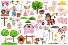 Load image into Gallery viewer, On the Farm Pink Watercolor Clip Art Set
