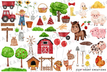 Load image into Gallery viewer, On the Farm Red Watercolor Clip Art Set
