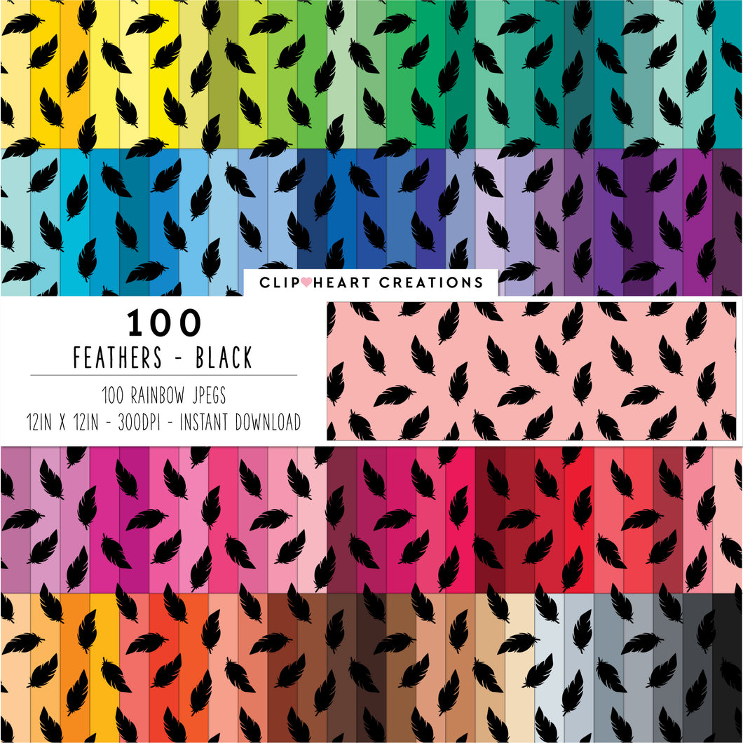 100 Feather Pattern Digital Papers (Black)