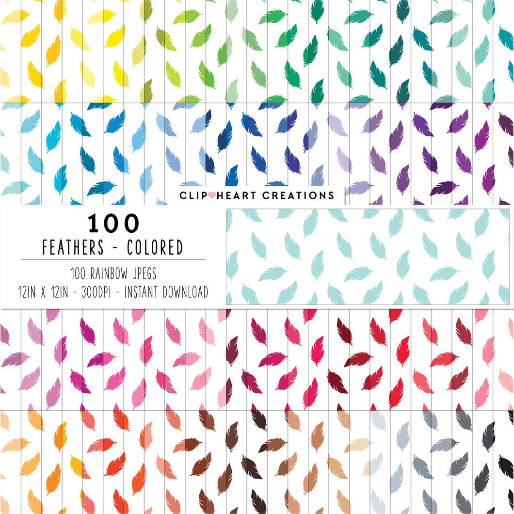 100 Feather Pattern Digital Papers (Color)