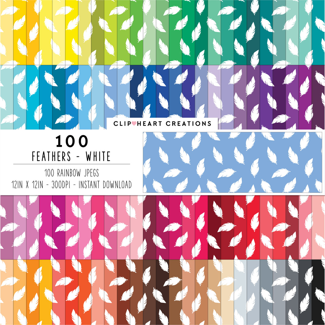 100 Feather Pattern Digital Papers (White)