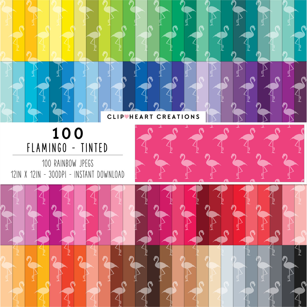 100 Flamingo Pattern Digital Papers (Tinted)