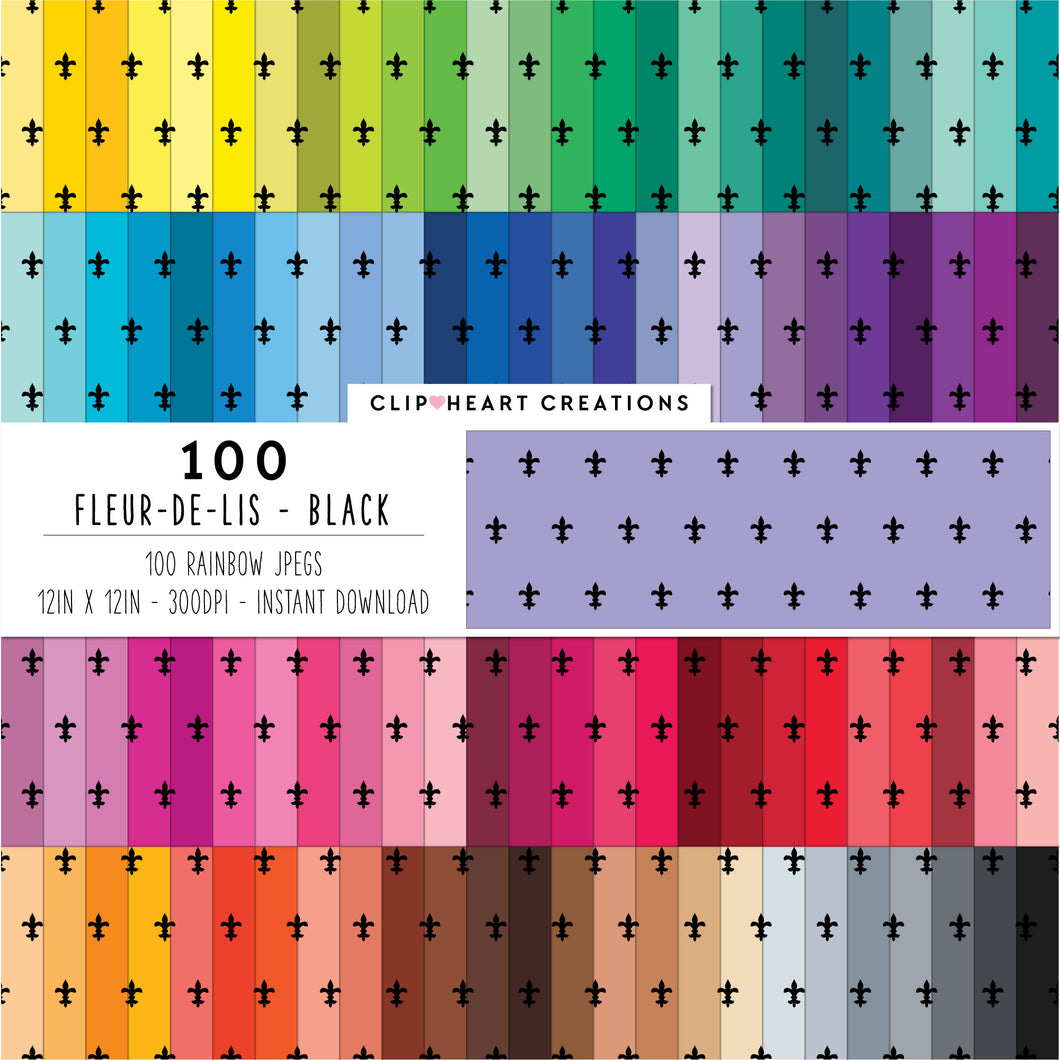 100 Fleur-de-lis Digital Papers (Black)