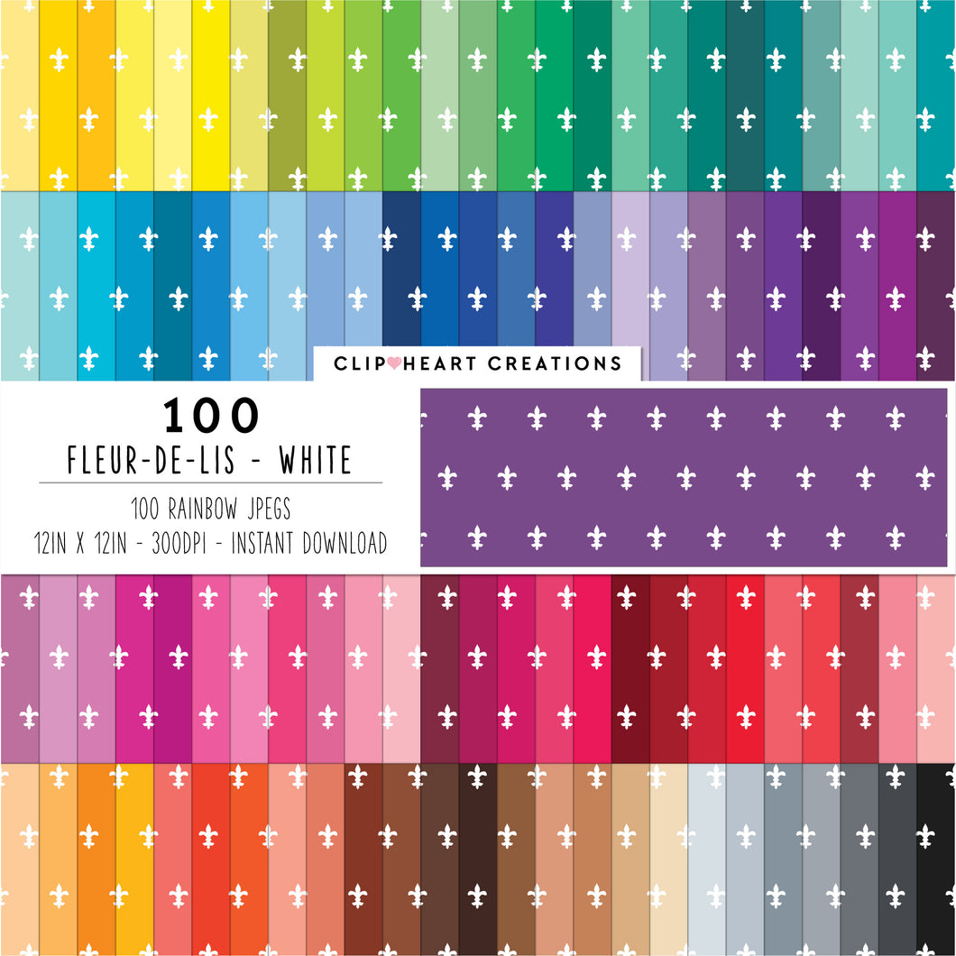 100 Fleur-de-lis Digital Papers (White)