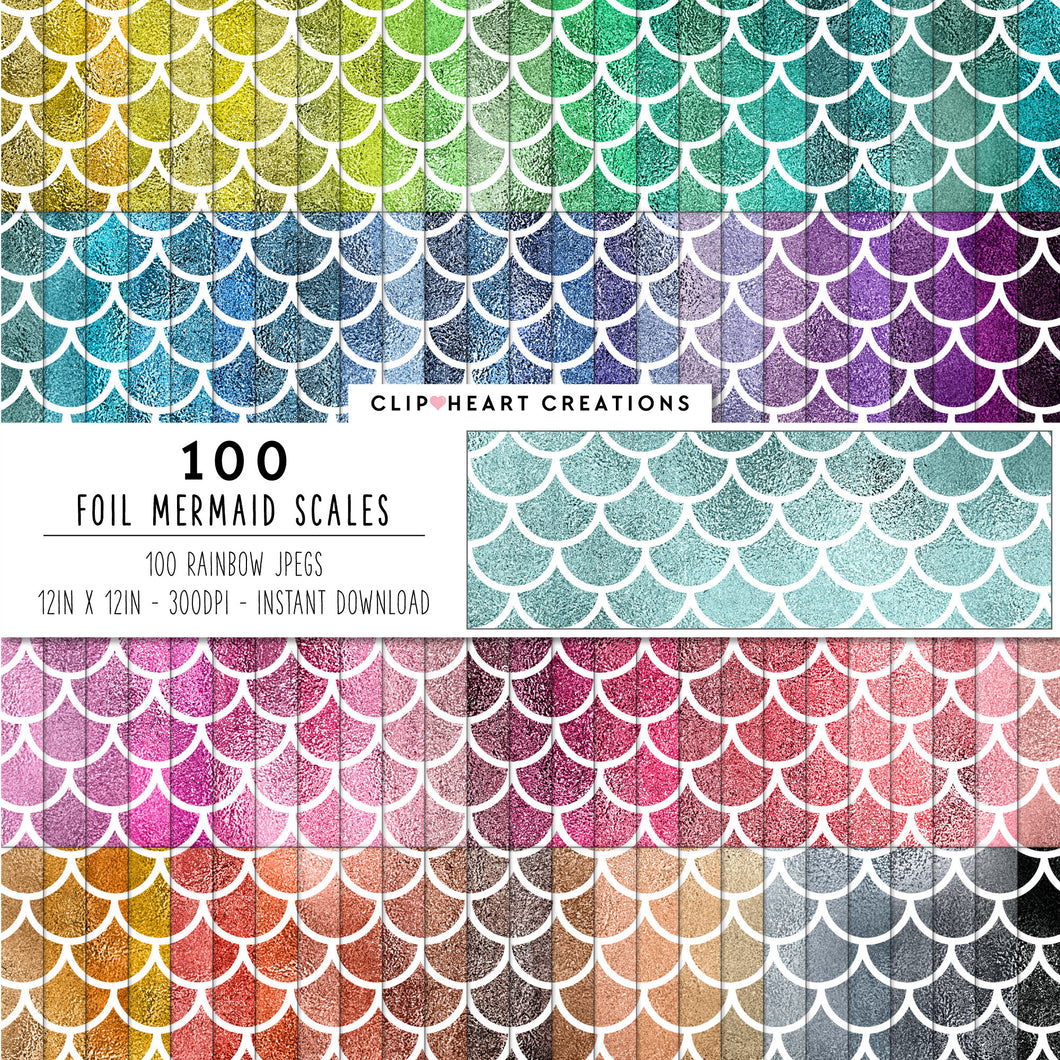 100 Foil Mermaid Scales Digital Papers