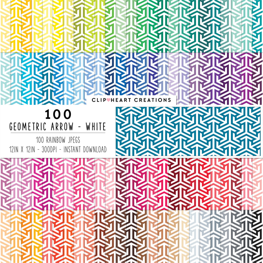 100 Geometric Arrow Pattern Digital Papers (White)