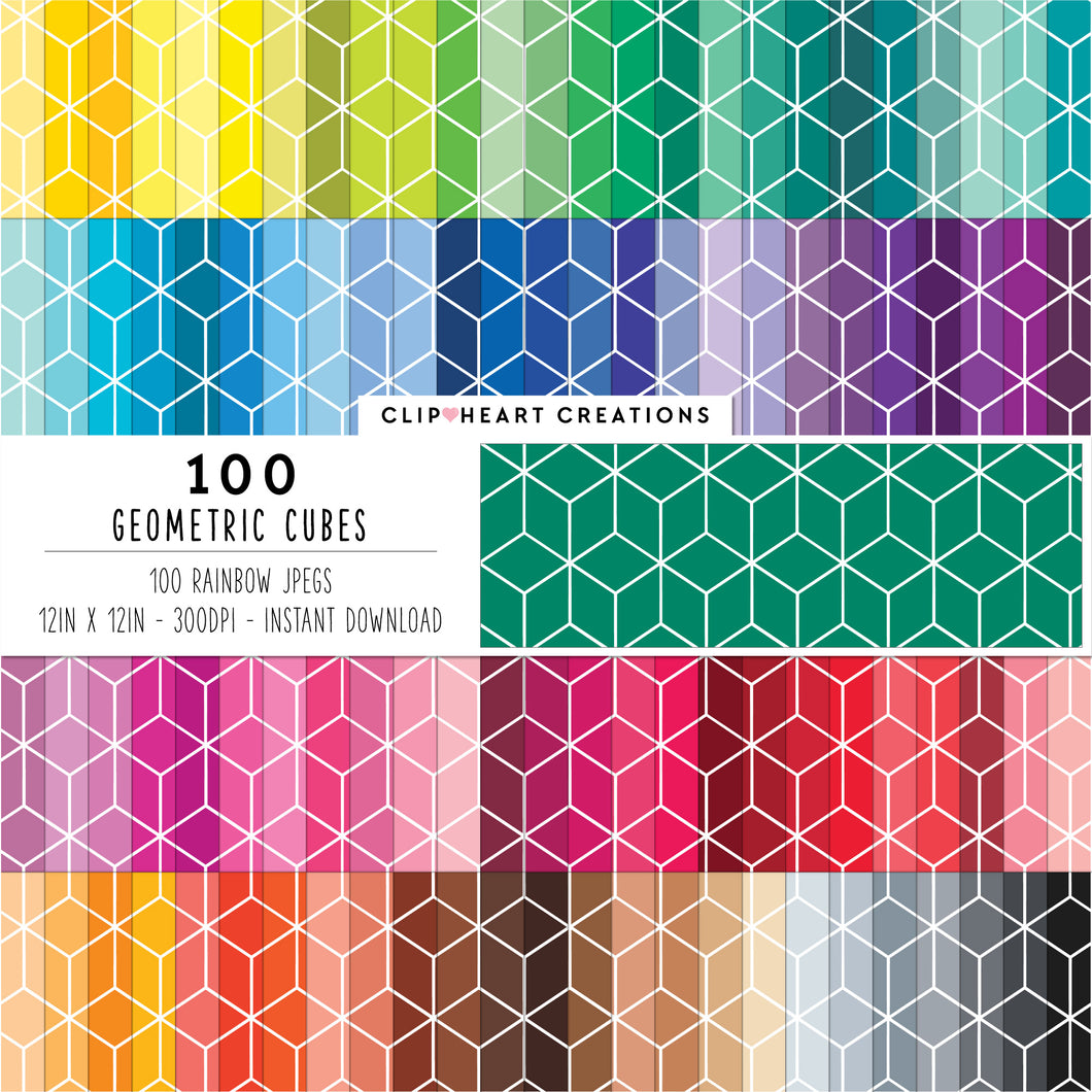 100 Geometric Cube Pattern Digital Papers