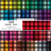 Load image into Gallery viewer, 100 Gingham Pattern Digital Papers (Black)
