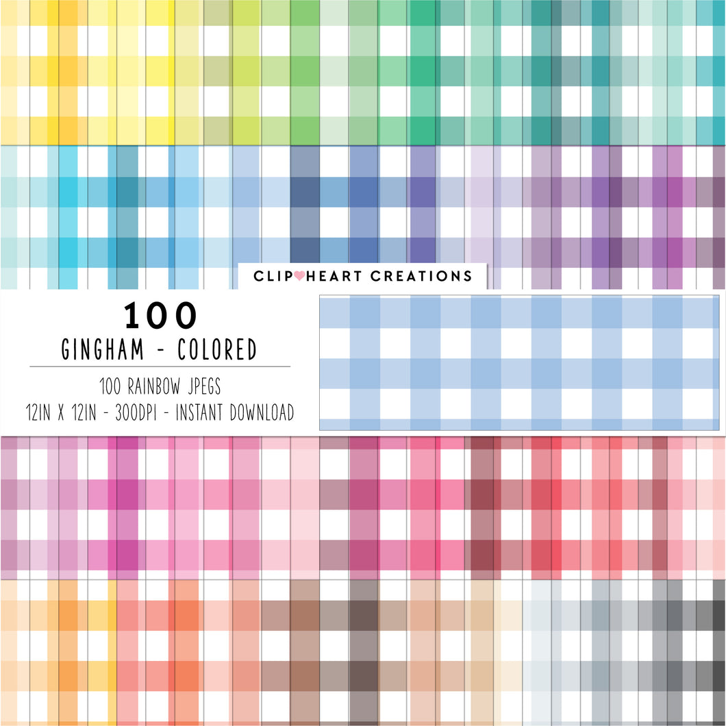 100 Gingham Pattern Digital Papers (Color)