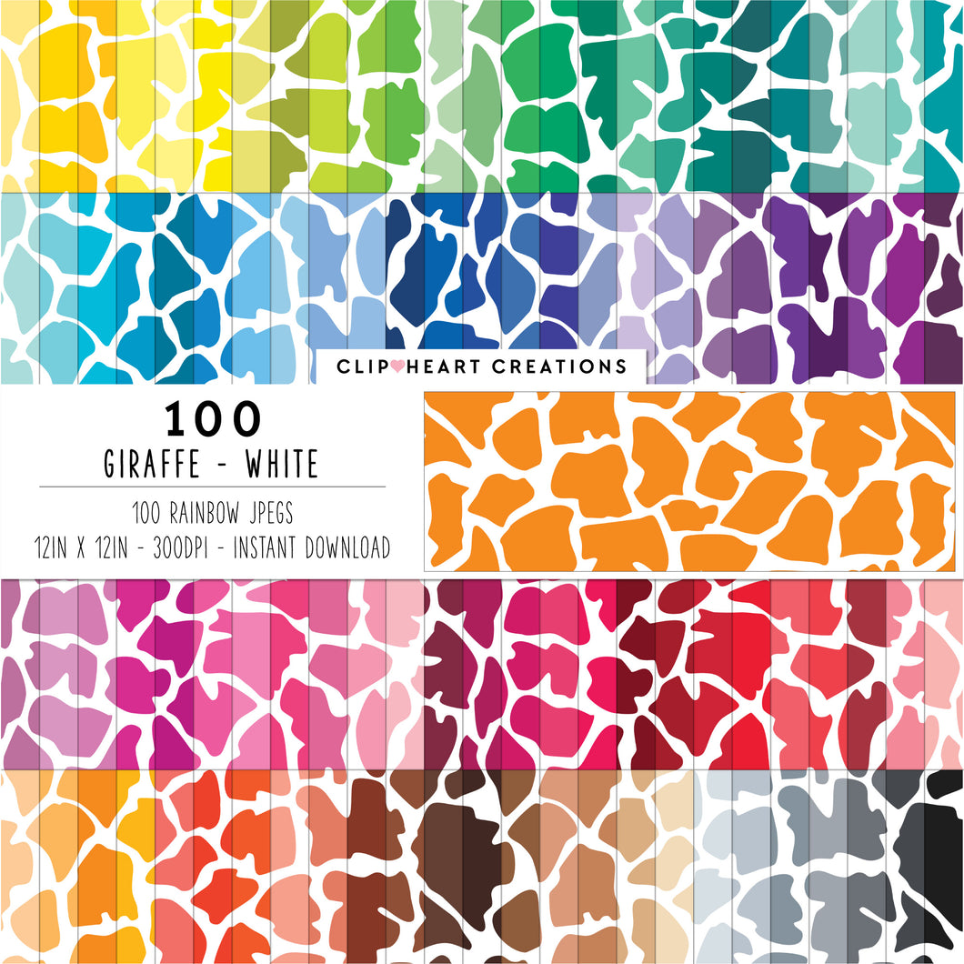 100 Giraffe Pattern Digital Papers (White)