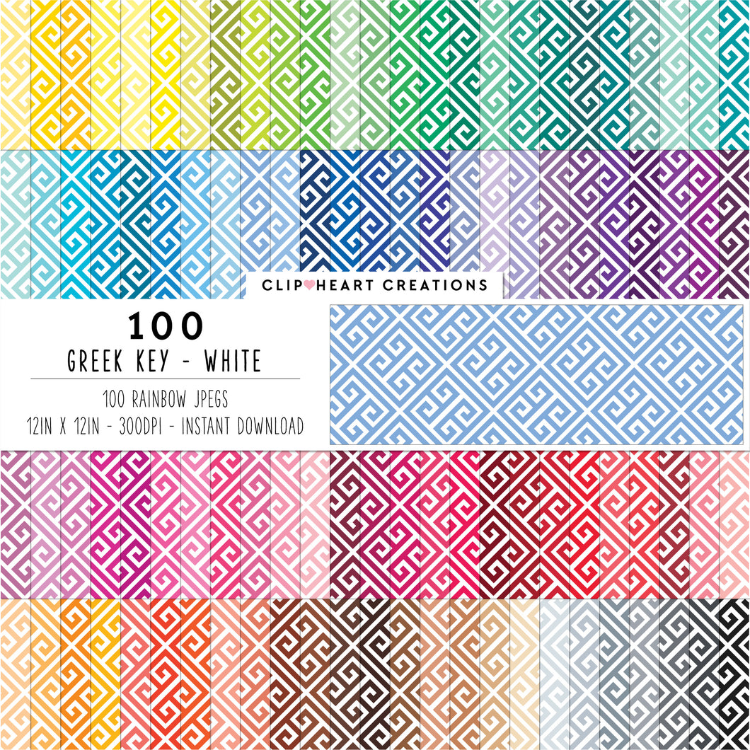 100 Diagonal Greek Key Pattern Digital Papers (White)