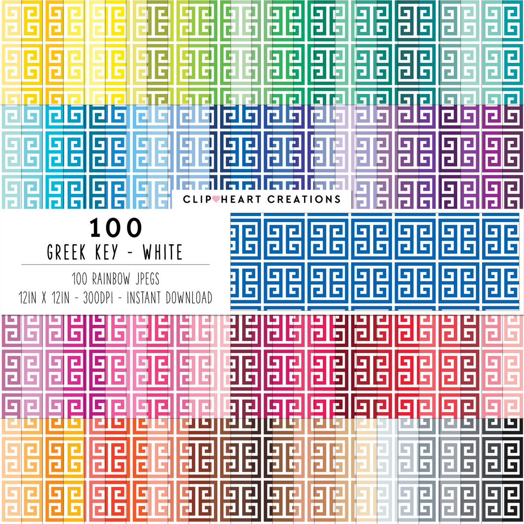 100 Greek Key Pattern Digital Papers (White)