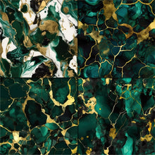 Load image into Gallery viewer, Green and Gold Alcohol Ink Seamless Digital Papers
