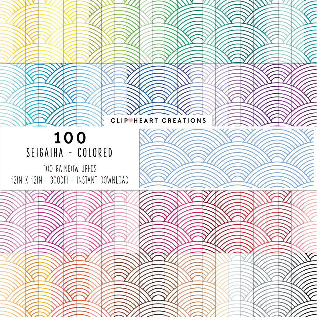 100 Seigaiha Pattern Digital Papers (Color)