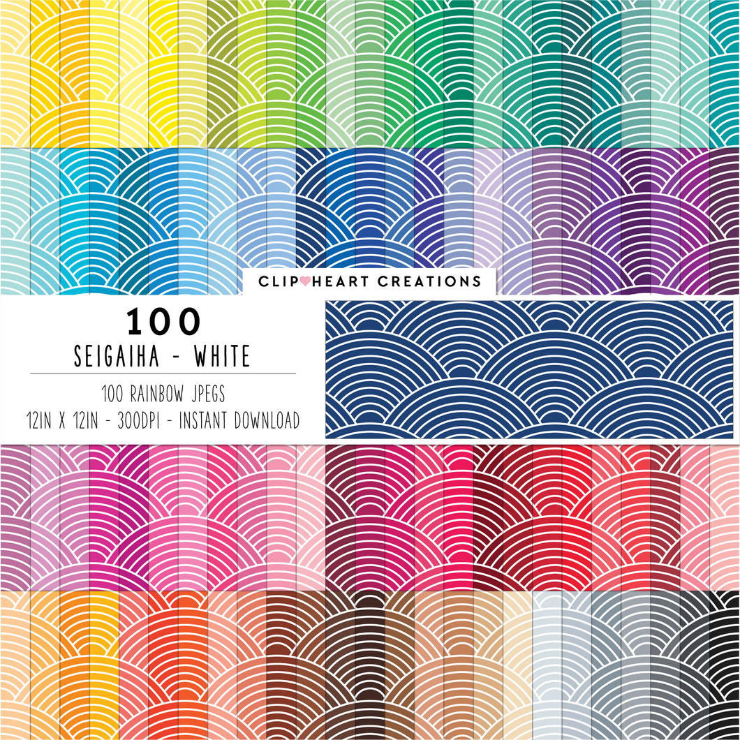 100 Seigaiha Pattern Digital Papers (White)