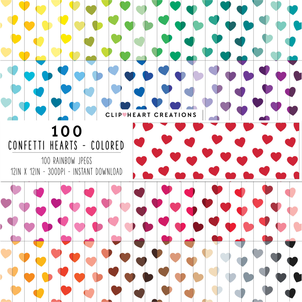 100 Confetti Heart Pattern Digital Papers (Color)