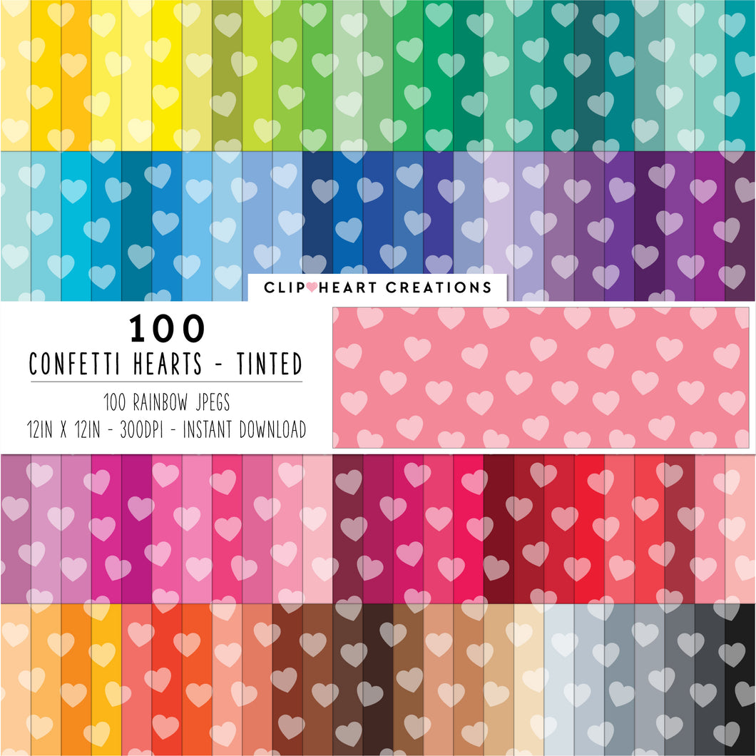 100 Confetti Heart Pattern Digital Papers (Tinted)